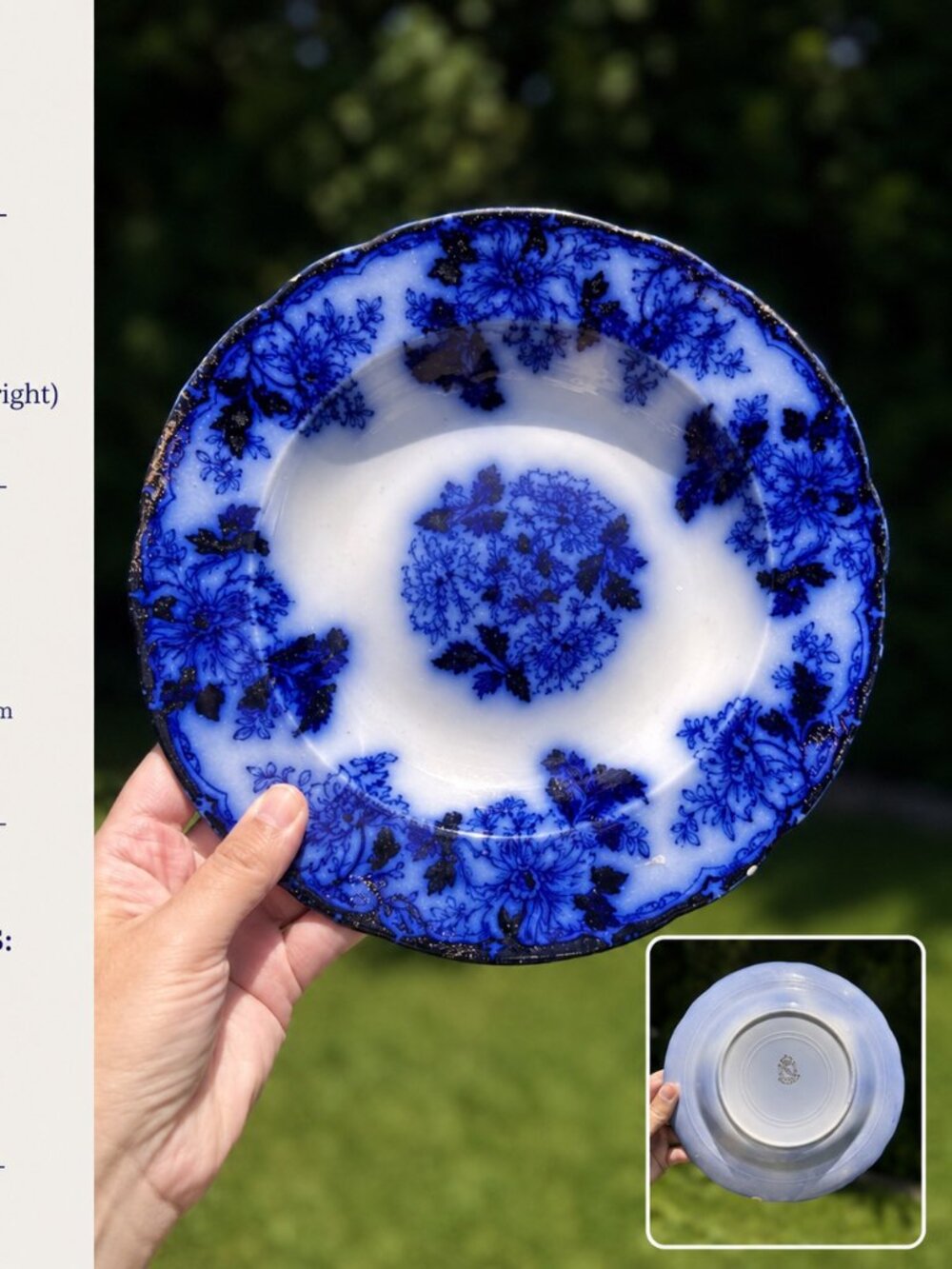 Antique Mercer Pottery Flow Blue Soup Plate | England | 9 Inch